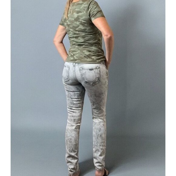 True Religion Jeans Halle Mid Rise Super Skinny Acid Wash size 27 Destroyed - Picture 2 of 6